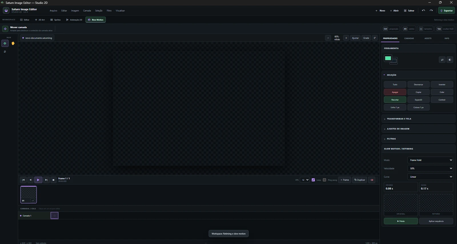 Workspace Slow Motion do Saturn Image Editor